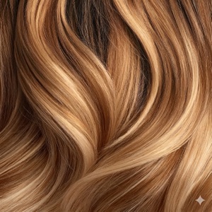 Caramel balayage hair color swatch from the Hair AI app