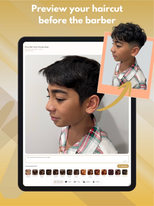 Previewing a haircut before visiting the barber on tablet
